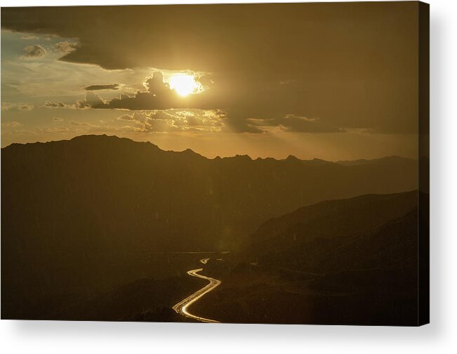 Arizona Acrylic Print featuring the photograph Light up the highway in the rain by Gaelyn Olmsted