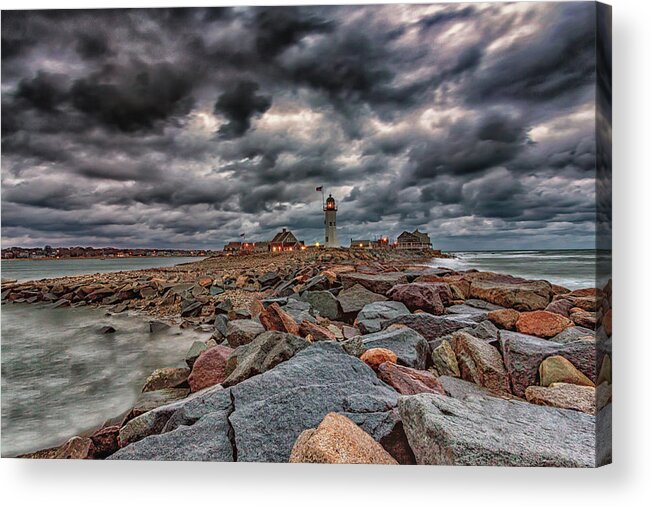 Lighthouse In Storm Acrylic Print featuring the photograph Lighthouse in Storm by Brian MacLean