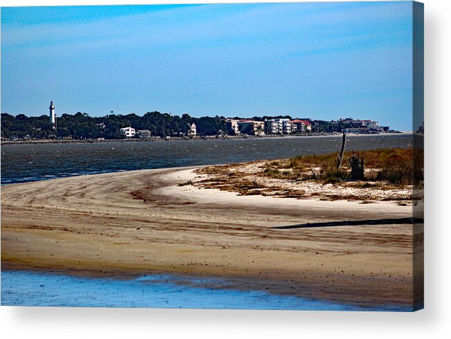Lighthouse Acrylic Print featuring the photograph Lighthouse on St Simon As Seen From Jekyll by DB Hayes