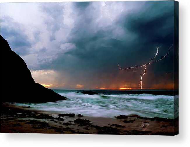 Lightning Acrylic Print featuring the photograph Lightning strike off Dana Point California by Cliff Wassmann