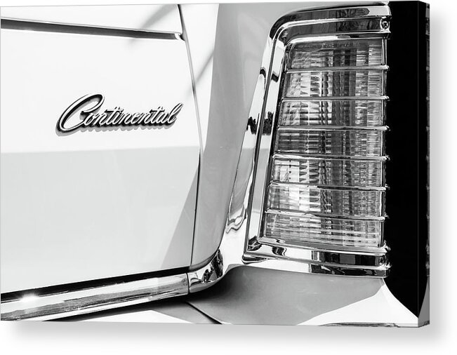 Lincoln Continental Mark Iv Head Light Acrylic Print featuring the photograph Lincoln Continental Mark IV Head Light -0149bw by Jill Reger