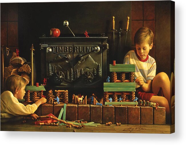 Fireplace Acrylic Print featuring the painting Lincoln Logs by Greg Olsen