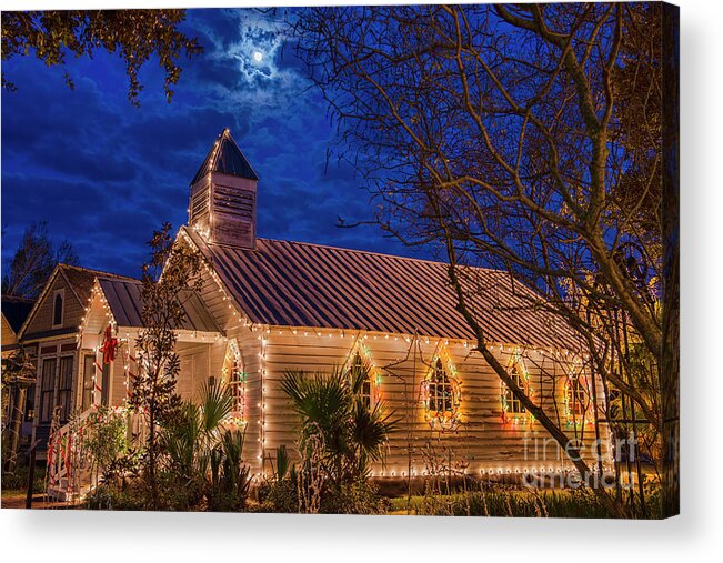 Village Church Acrylic Print featuring the photograph Little Village Church with Star from Heaven Above the Steeple by Bonnie Barry
