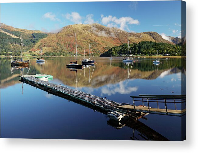 Ballachulish Acrylic Print featuring the photograph Loch Leven Jetty and Boats by Grant Glendinning