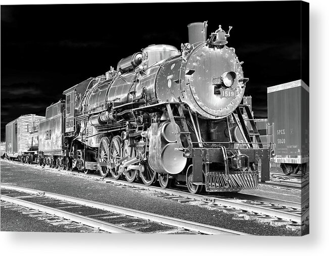Train Acrylic Print featuring the photograph Locomotive 1519 - BW - Heavy Metal 01 by Pamela Critchlow
