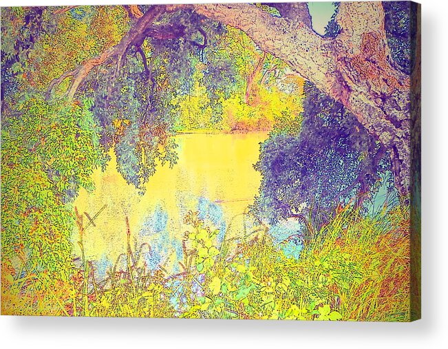 Water-color Acrylic Print featuring the digital art Lodi Lake Watercolor Three by Joyce Dickens