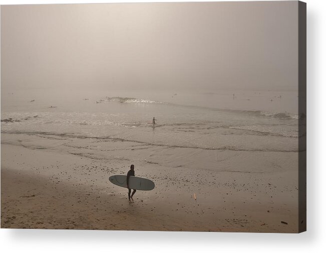 Santa Cruz Acrylic Print featuring the photograph Lonely Surfer by Marilyn MacCrakin