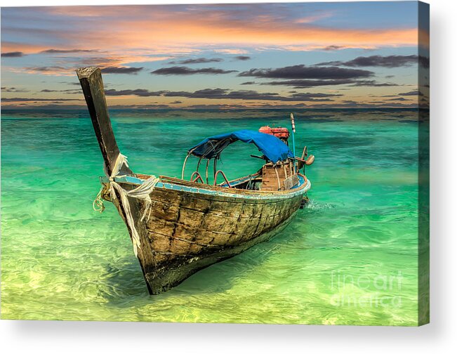 Koh Lanta Acrylic Print featuring the photograph Longboat Sunset by Adrian Evans