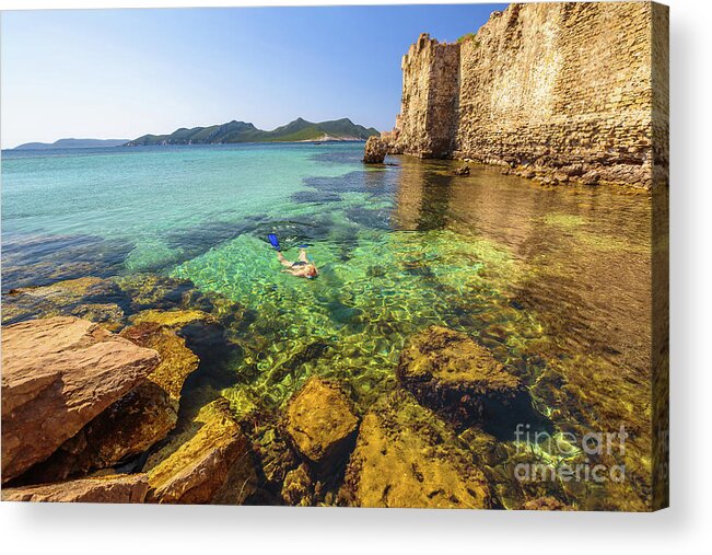 Woman Snorkeling Acrylic Print featuring the photograph Looking For Fishes by Benny Marty