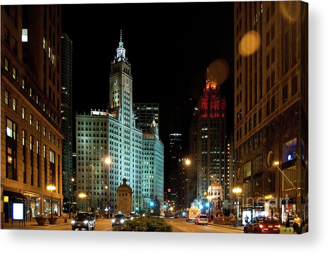 Chicago Acrylic Print featuring the photograph Looking North on Michigan Avenue at Wrigley Building by David Levin
