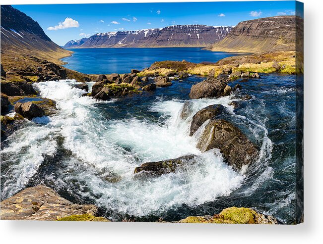 Iceland Acrylic Print featuring the photograph Lots of water in the west fjords in Iceland by Matthias Hauser