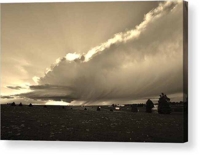 Black & White Acrylic Print featuring the photograph Low-Topped Supercell Black and White by Ed Sweeney