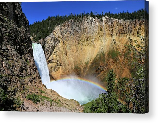 Photosbymch Acrylic Print featuring the photograph Lower Falls with a Rainbow by M C Hood