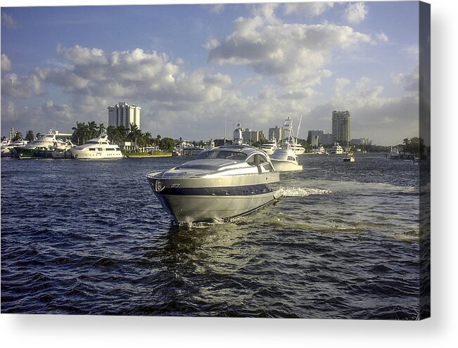 Boats Acrylic Print featuring the photograph Luxury Pershing High Speed Motor Yacht by Venetia Featherstone-Witty