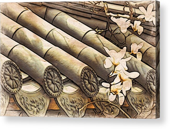 Asia Acrylic Print featuring the digital art Magnolia Tiles by Cameron Wood
