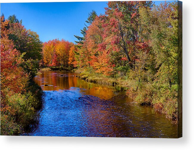 Maine Fall Colors Acrylic Print featuring the photograph Maine brook in Afternoon with fall color reflection by Jeff Folger