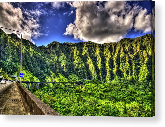 Reid Callaway Majestic Heights Images Acrylic Print featuring the photograph Majestic Heights Tetsuo Harano Tunnels Ko'oalu Mountain Range Landscape Art by Reid Callaway