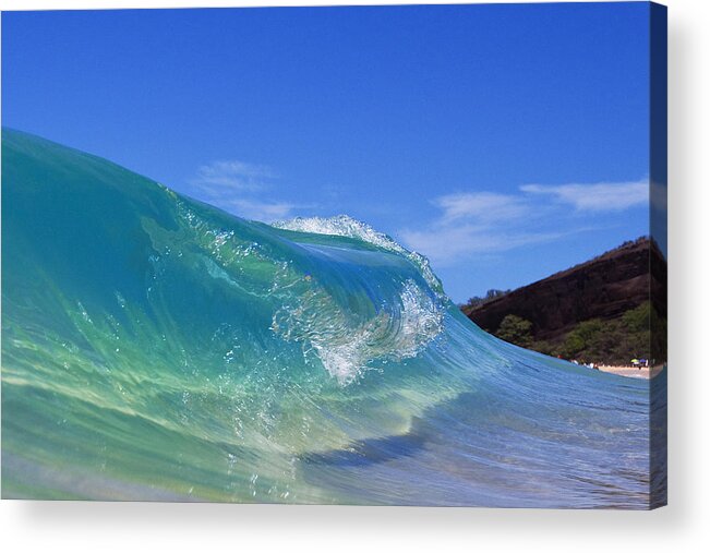 Maui Hawaii Makena Beach Waves Shorebreak Ebb Flow Acrylic Print featuring the photograph Makena Glass by James Roemmling