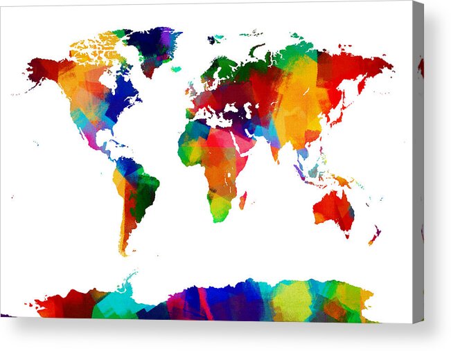 Map Of The World Acrylic Print featuring the digital art Map of the World Map Painting by Michael Tompsett
