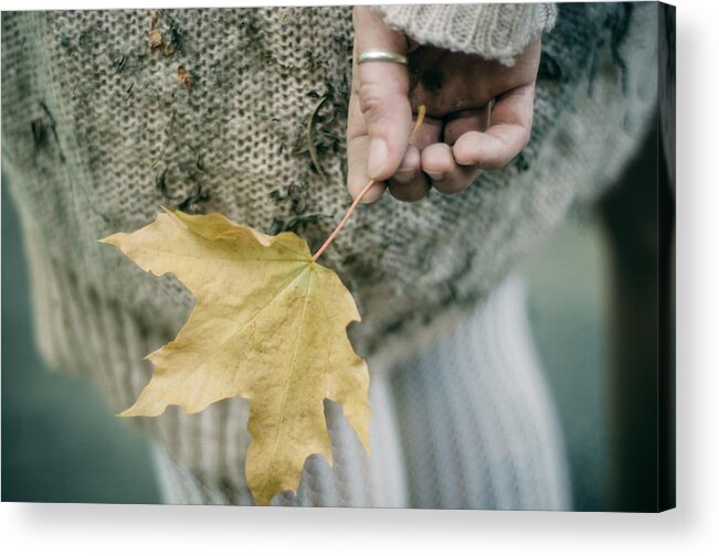 Woman Acrylic Print featuring the photograph Maple Leaf. Prickle Tenderness by Inna Mosina