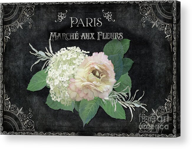 Vintage Acrylic Print featuring the painting Marche aux Fleurs 4 Vintage Style Typography Art by Audrey Jeanne Roberts