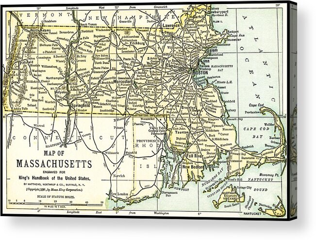 Map Acrylic Print featuring the photograph Massachusetts Antique Map 1891 by Phil Cardamone