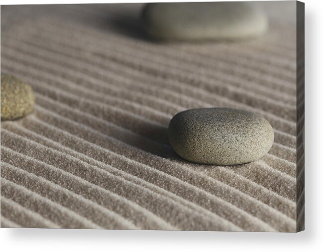 Andrew Pacheco Acrylic Print featuring the photograph Meditation Stones on Waves of Sand Color by Andrew Pacheco