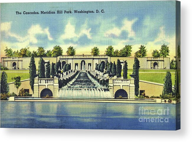 Vintage Acrylic Print featuring the mixed media Meridian Hill Park by Jost Houk
