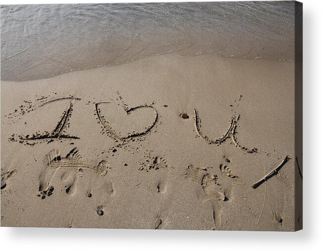 I Love You Acrylic Print featuring the photograph Message in the Sand by Valerie Collins