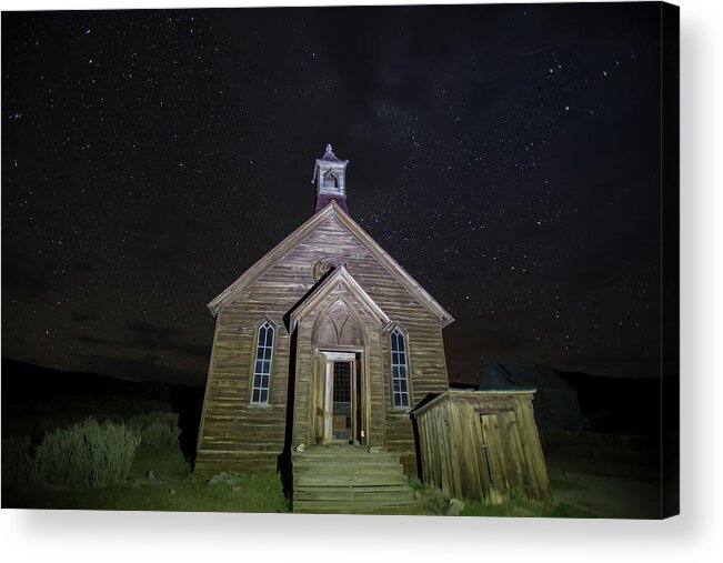 Abandoned Acrylic Print featuring the photograph Methodist church at night, Bodie, California by Karen Foley