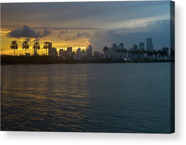 Miami At The Edge Of Twilight Acrylic Print featuring the photograph Miami at the Edge of Twilight by Ronald Spencer