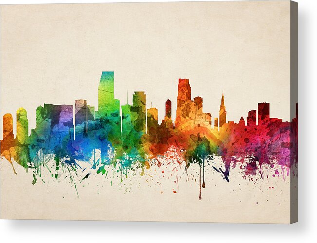Miami Acrylic Print featuring the painting Miami Florida Skyline 05 by Aged Pixel