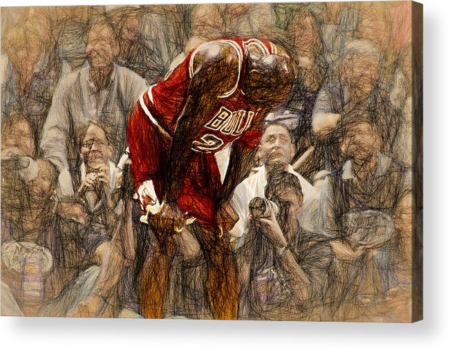 Michael Jordan Acrylic Print featuring the painting Michael Jordan The Flu Game by John Farr