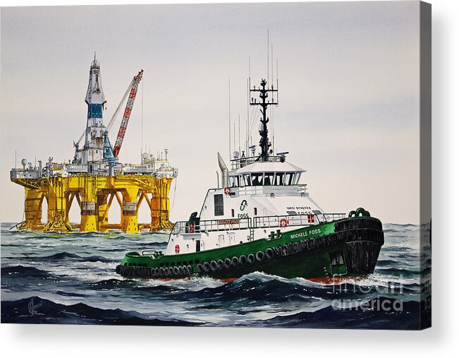 Foss Tugboat Acrylic Print featuring the painting Michele Foss and Polar Pioneer by James Williamson