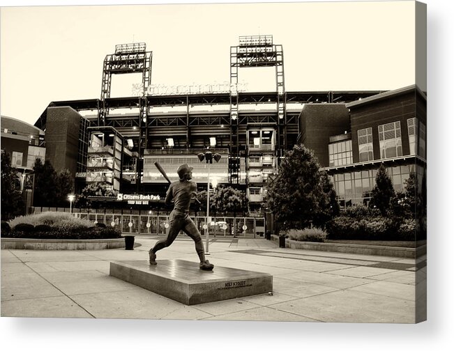 Mike Acrylic Print featuring the photograph Mike Schmidt in Sepia by Bill Cannon