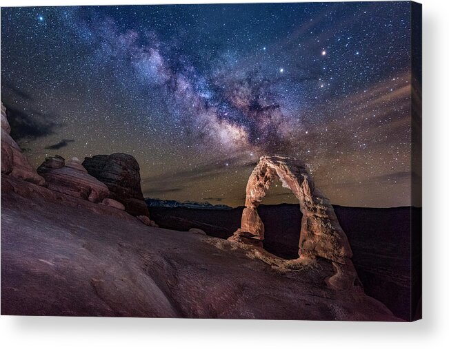 Delicate Arch Acrylic Print featuring the photograph Milky Way and Delicate Arch by Michael Ash