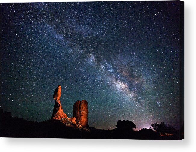 Balanced Rock Acrylic Print featuring the photograph Milky Way over Balanced Rock by Dan Norris