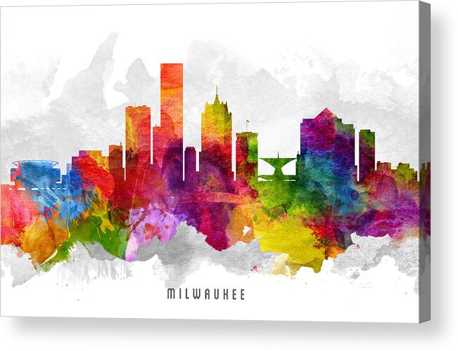 Milwaukee Acrylic Print featuring the painting Milwaukee Wisconsin Cityscape 13 by Aged Pixel