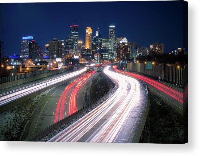 Minneapolis Acrylic Print featuring the photograph Minneapolis night rush... by Jay Smith