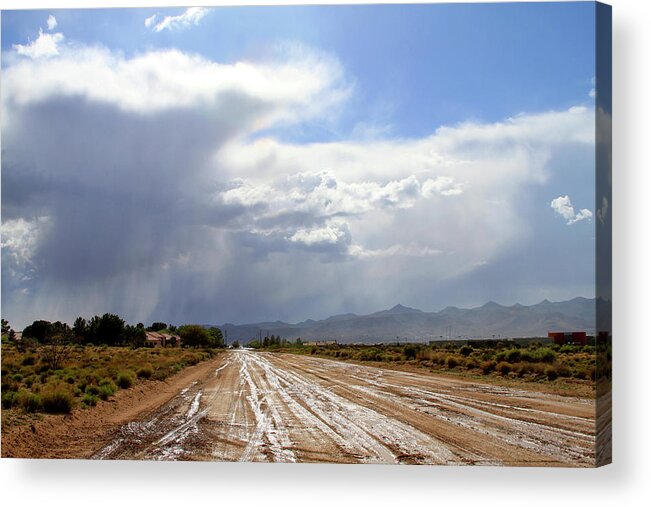 Mohave Rain Clouds Acrylic Print featuring the photograph Mohave Rain Clouds by Bonnie Follett