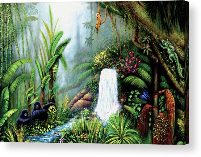 Jungle Acrylic Print featuring the painting Monkeying Around by Lynn Buettner