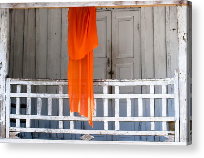 Alms Acrylic Print featuring the photograph Monk's robe hanging out to dry, Luang Prabang, Laos by Neil Alexander Photography