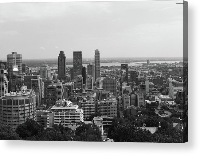 Montreal Acrylic Print featuring the photograph Montreal Cityscape BW by Samantha Delory