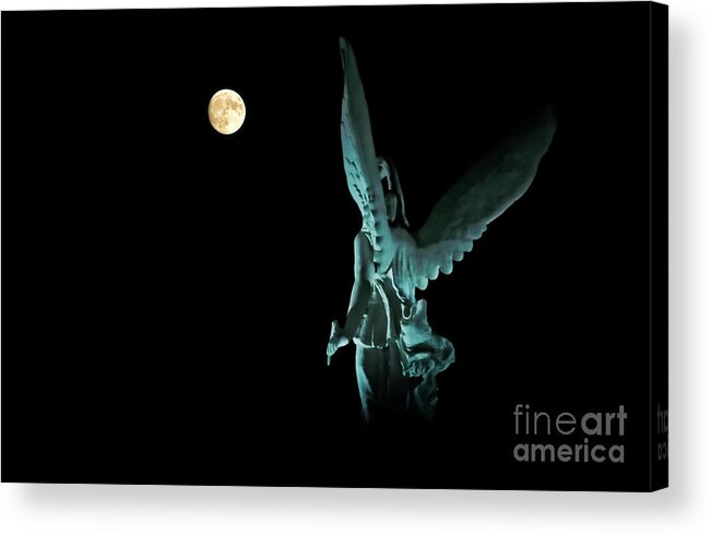 Moon Acrylic Print featuring the photograph Super Moon and Winged Goddess of Victory by Charline Xia