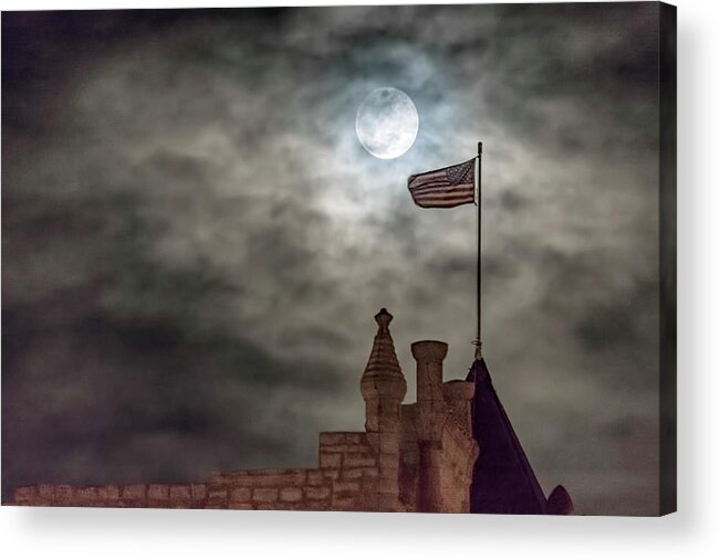 Kansas Acrylic Print featuring the photograph Moon over the Bank by Rob Graham