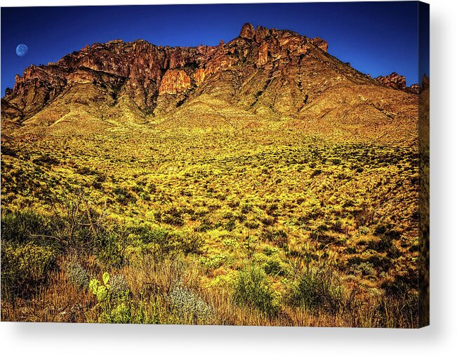 Mountain Acrylic Print featuring the photograph Moon Over the Cristo Mountains by Mike Stephens