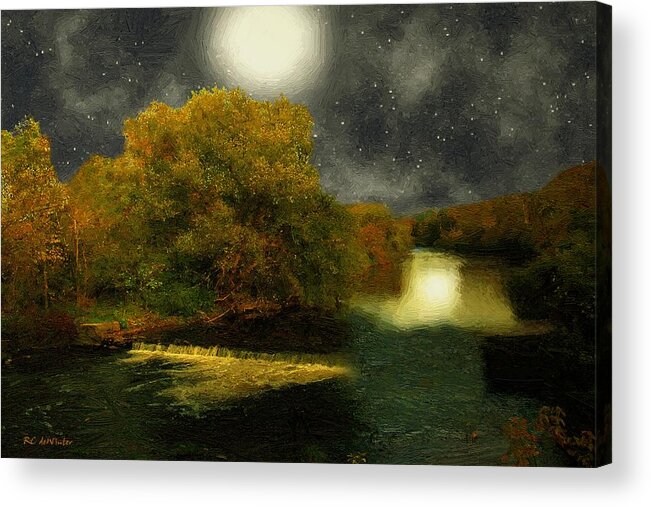 Landscape Acrylic Print featuring the painting Moonlight in the Berkshires by RC DeWinter