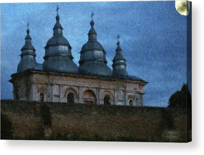 Chapel Acrylic Print featuring the painting Moonlit Monastery by Jeffrey Kolker