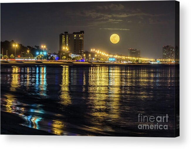 Moonrise Acrylic Print featuring the photograph Moonrise over Biloxi by Brian Wright