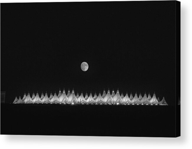 Dia Sunrise Acrylic Print featuring the photograph Moonset Over DIA by Kristal Kraft